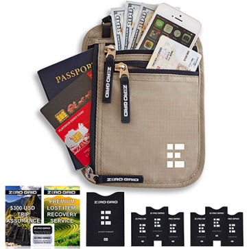 Zero Grid Neck Wallet w/RFID Blocking- Concealed Travel Pouch & Passport Holder