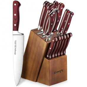 15-Piece Kitchen Knife Set with Block Wooden