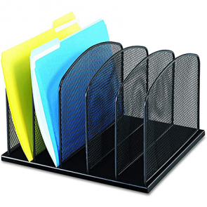 Safco Products Onyx Mesh 5 Sort Vertical Desktop Organizer 3256BL, Black Powder Coat Finish, Durable Steel Mesh Construction